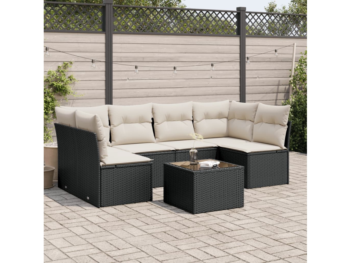 Vidaxl 7 Pcs Conjunto de Sofás P/ Jardim C/ Almofadões Vime Pe Preto