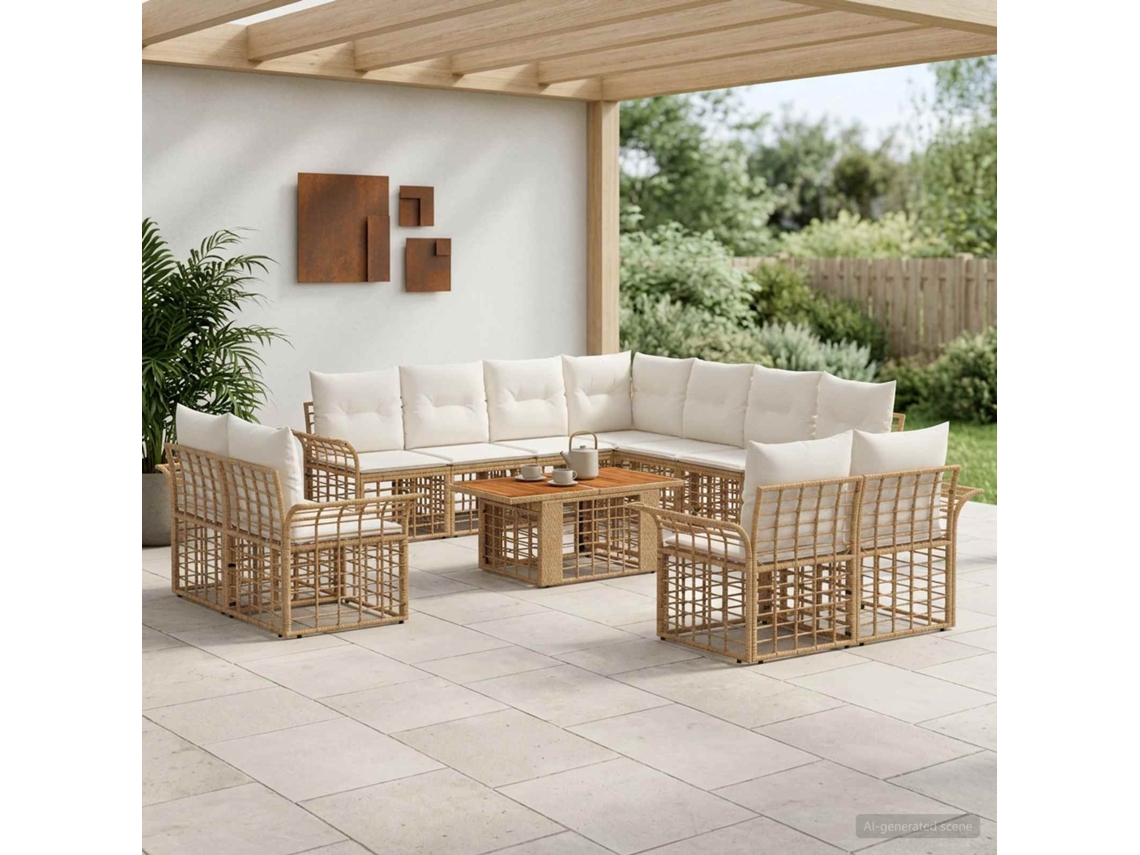 Vidaxl Conjunto De Sofá De Jardim 12 Unid. Natural E Branco Creme