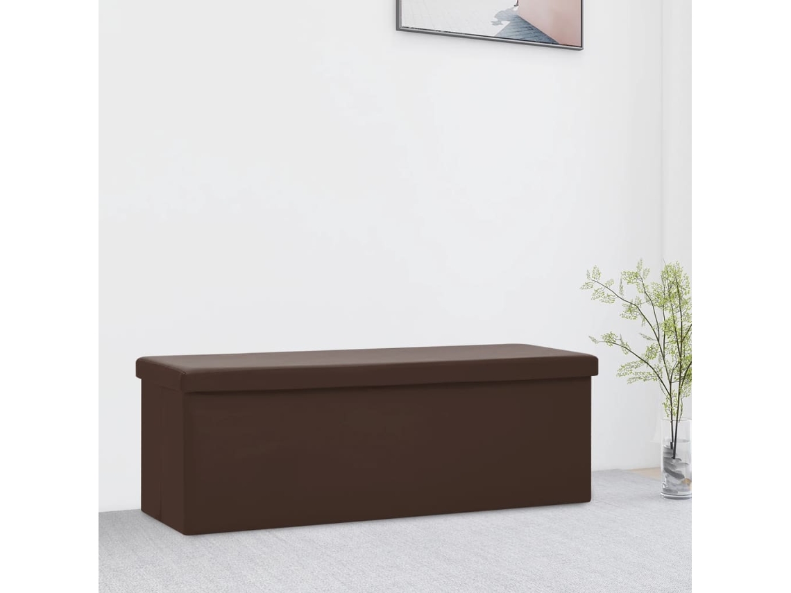 Vidaxl Banco De Arrumação Dobrável Pvc Castanho