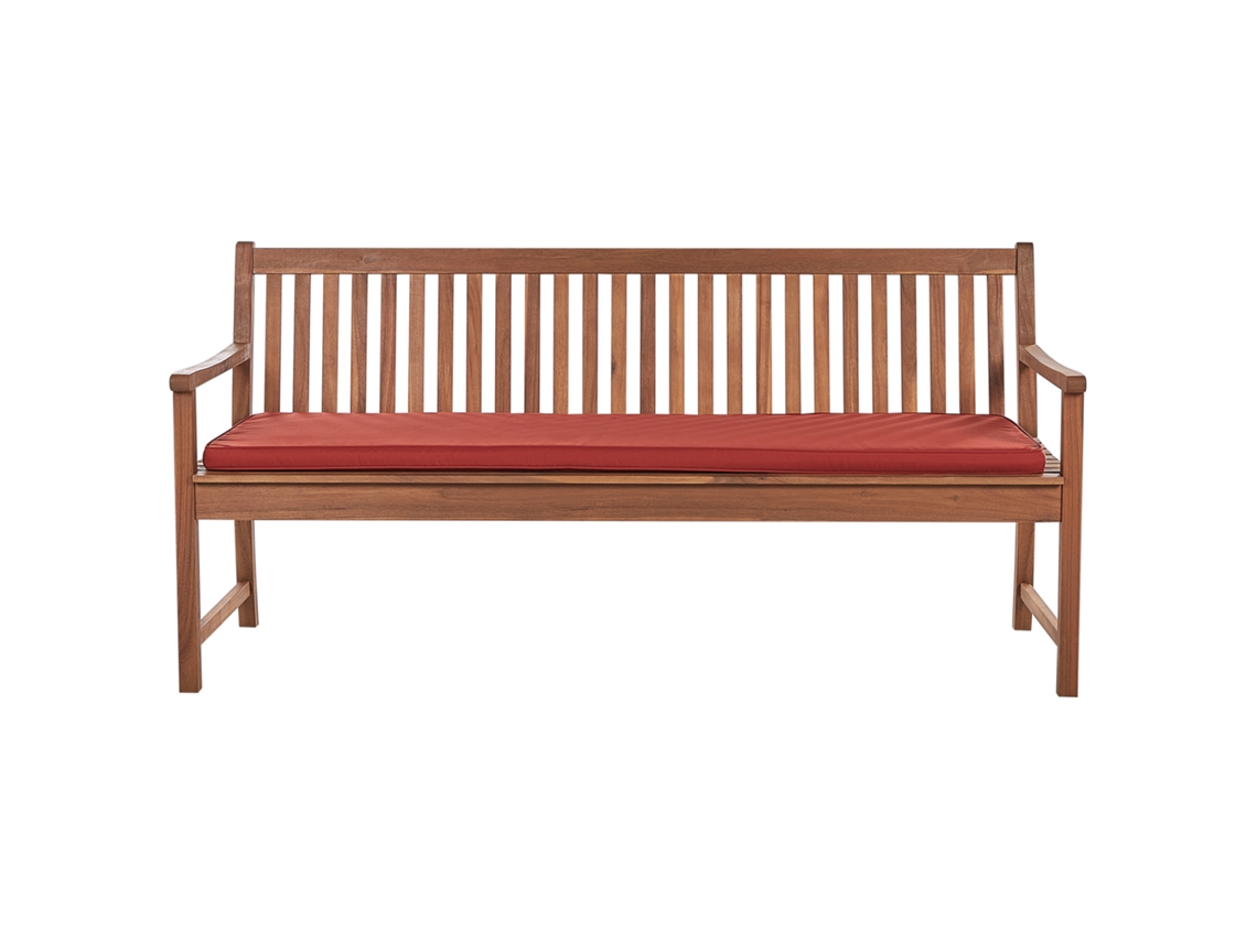 Banco De Jardim Com Almofada Beliani Vivara De Madeira De Acácia Certificada Vermelho Escuro 180x67x88