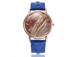 Relógio de Pulso Feminino de Quartzo com Pulseira de Couro Pu Padrão Mármore Ccq Azul