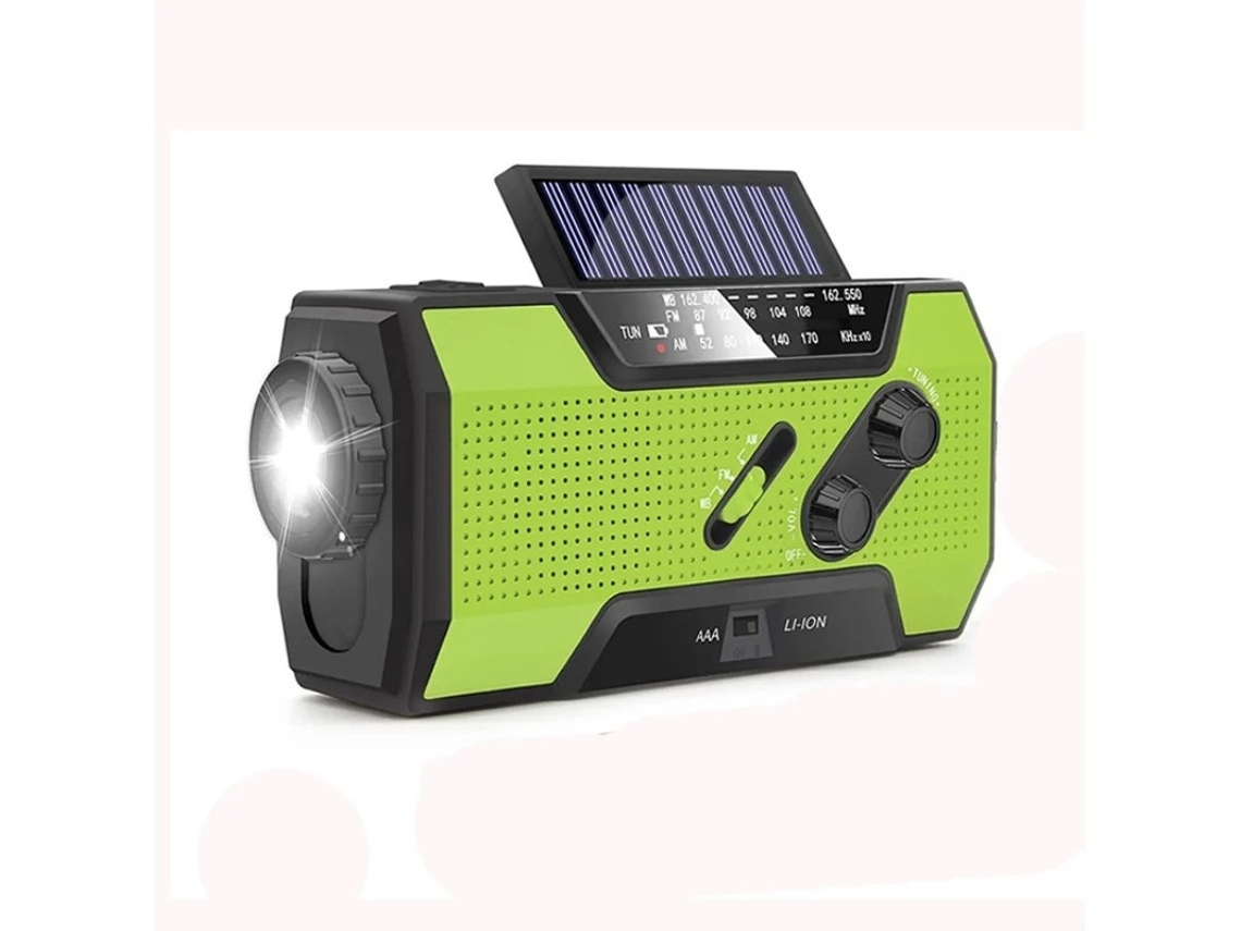 Rádio de emergência multifuncional BESTVITE com manivela e carregador solar (verde)