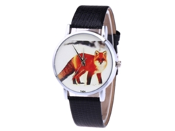 Reloj De Cuarzo Para Parejas Con Dial Animal Cartoon Correa De Pu Unisex Negro Zhoulianfa