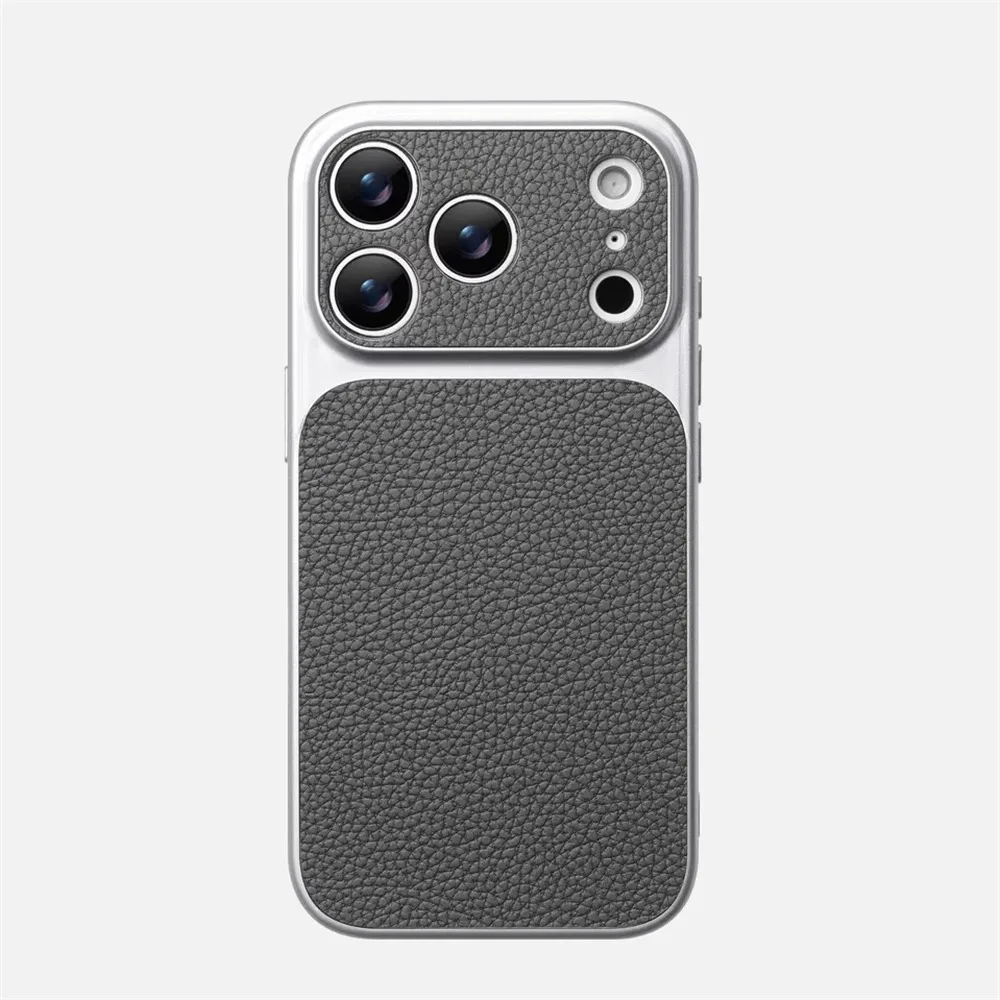 (iphone 17 Pro Max Cinza) Capa Elegante Para Iphone Com Textura De Couro E Proteção Para A Lente.