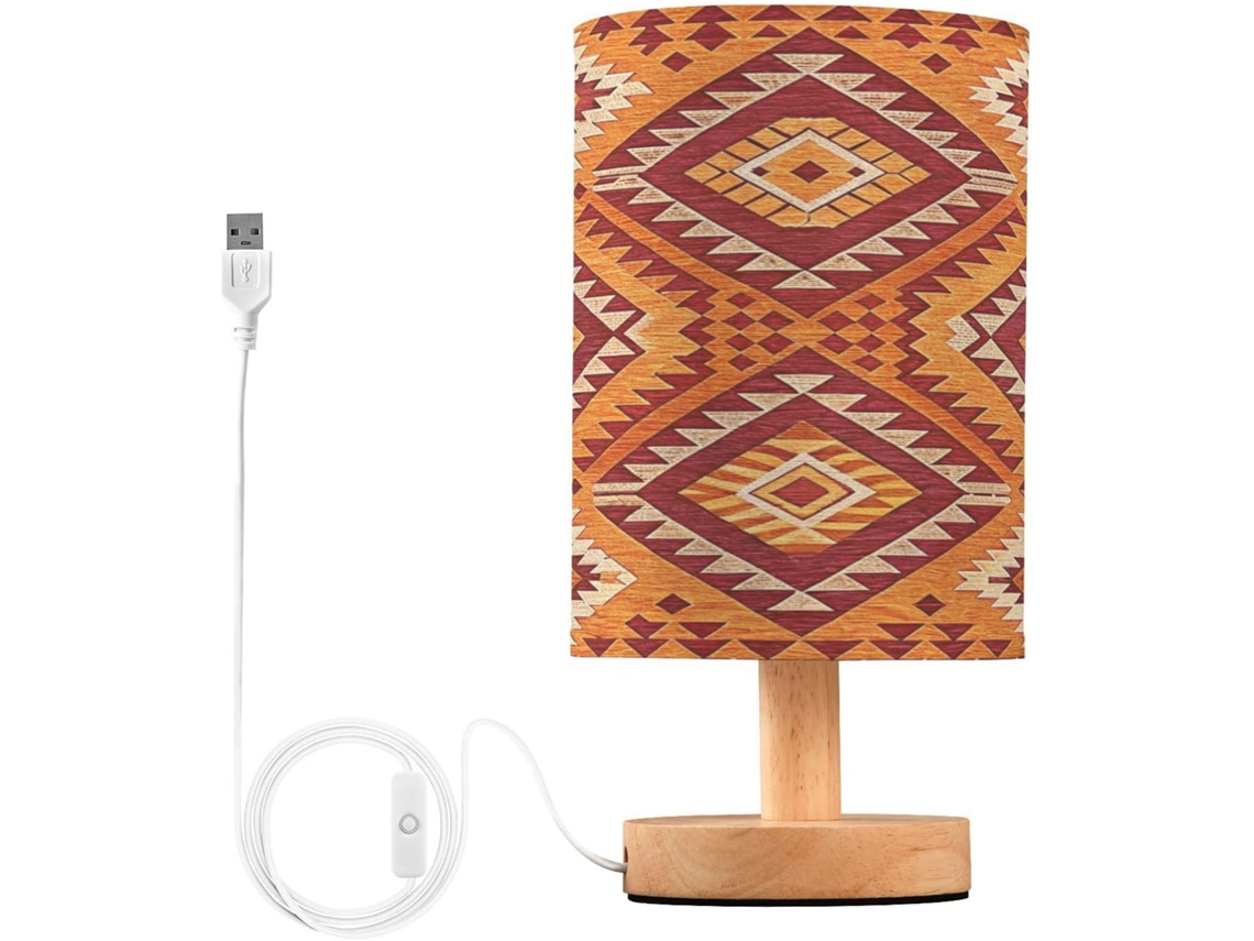 Abajur De Cabeceira Com Estampa Étnica Para Quarto, Portas De Carregamento Usb C, Luminária De Mesa Cabeceira, Luminária