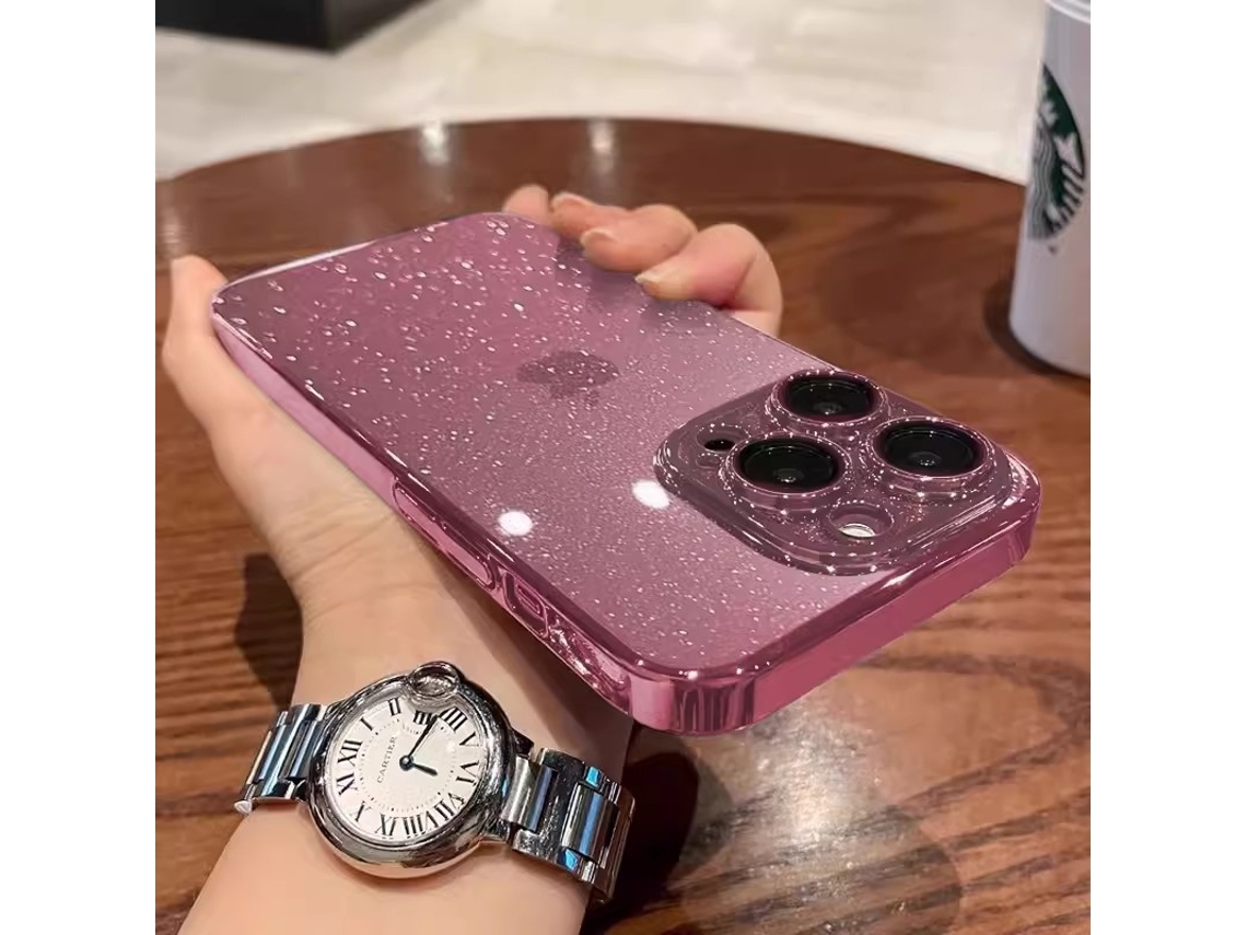 Capa Transparente Com Glitter Rosa Feminino Para Iphone 17 Air, Resistente A Quebras, Com Proteção Para A Lente.