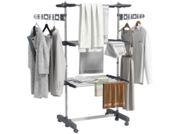 Three-shelf Collapsing Clothes Horse, With Side Arms And Wheels - Grey