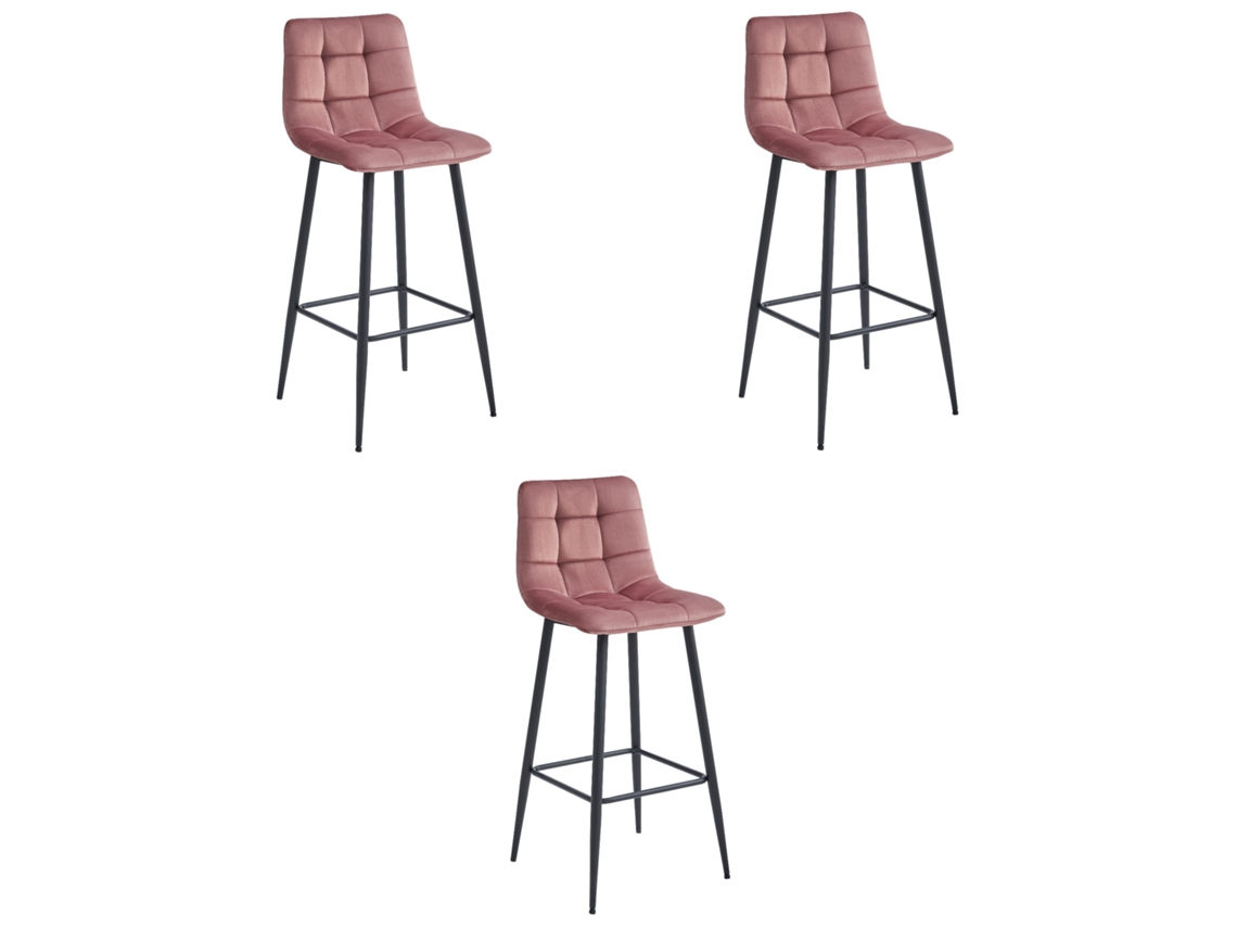Banco Arceto Veludo Rosa Escuro / Pernas Pretas X 3 Leobert