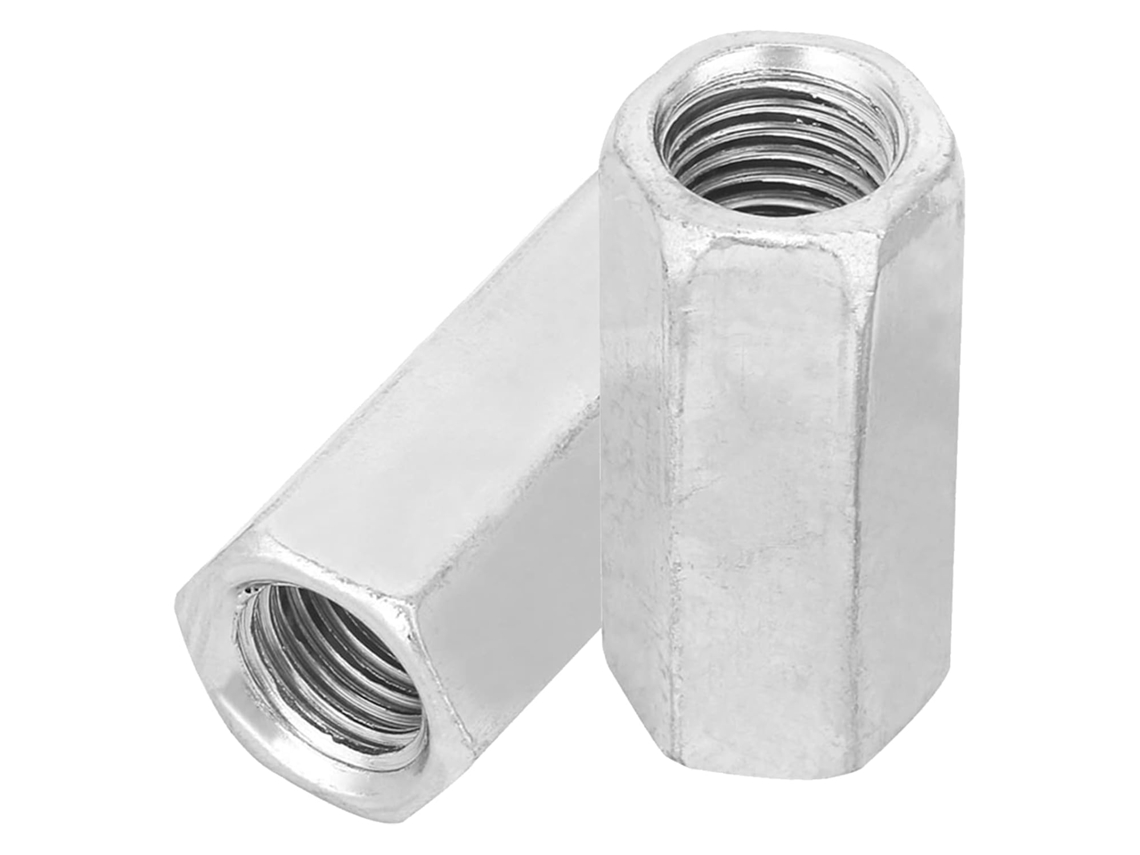 Porcas Sextavadas Longas Em Aço Zincado. Acessórios Essenciais Para Manutenção E Fixação De Peças. Compatíveis Com