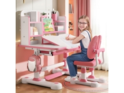 Escrivaninha Infantil Com Cadeira, Altura Ajustável, Mesa Inclinável 0‑50°, Mdf E Metal, Grande Espaço De Escrita E Armazenamento, Ergonómica, Rosa