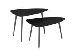 Conjunto De 2 Mesas De Centro, Mesa De Sacada Em Aço Resistente A Intempéries, Mesa Lateral Com Design Geométrico, Pretas Mymhru