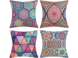 Pacote Com 4 Fronhas Decorativas 45 Cm X 45 Cm, Capas De Almofada Quadradas De Mandala Boho Moderna, Capas De Almofada De Algodão E Linho Para Sofá