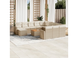 Vidaxl 13 Pcs Conjunto De Sofás P/ Jardim Com Almofadões Vime Pe Bege