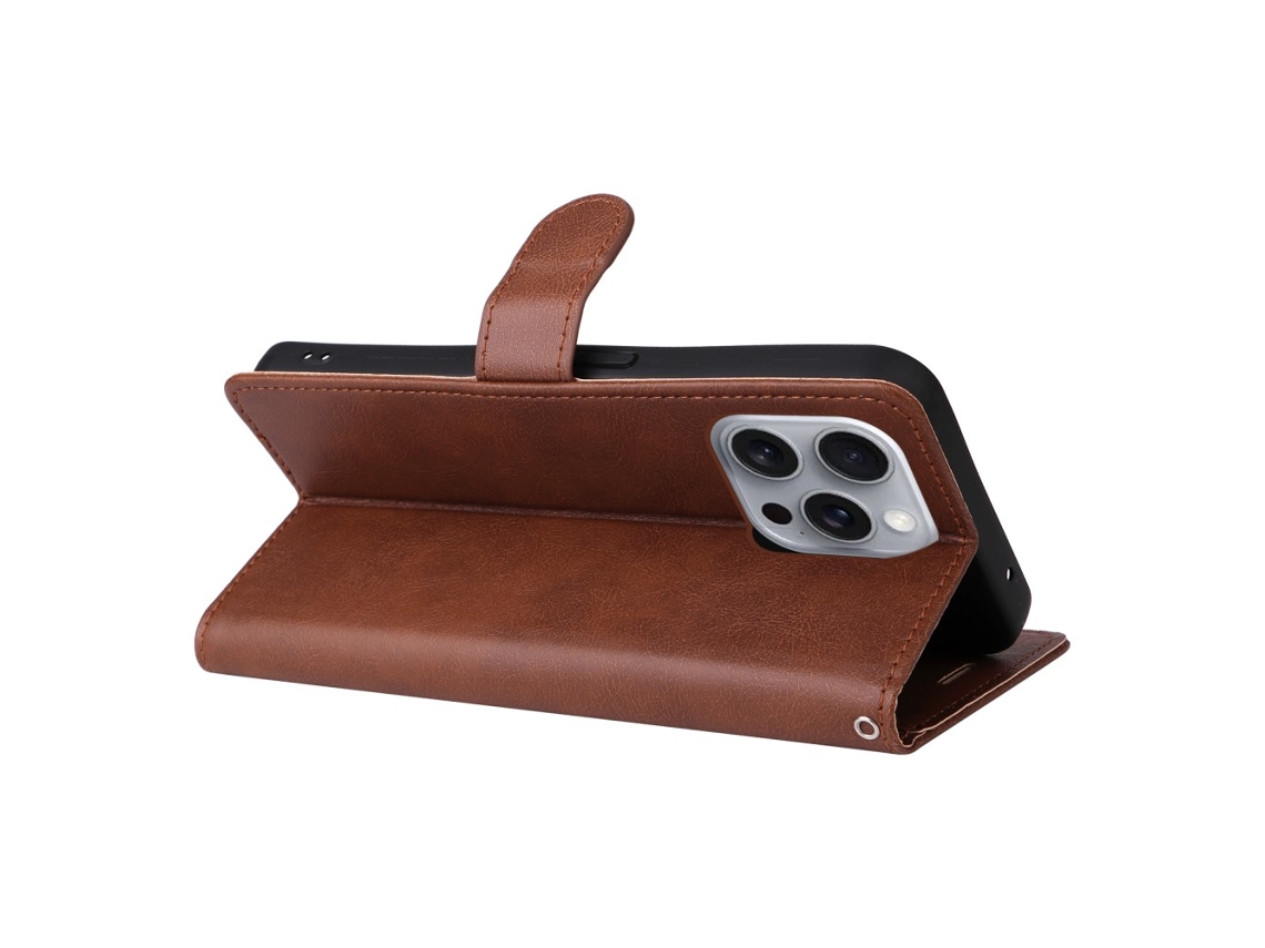 Capa Em Couro Pu Para Apple Iphone 16pro Max - Castanho
