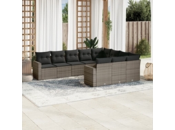 Vidaxl 10 Pcs Conjunto Sofás De Jardim C/ Almofadões Vime Pe Cinzento