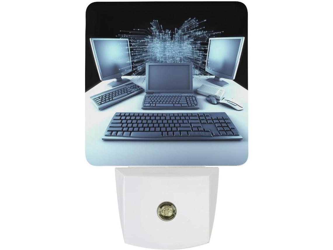 Luz noturna para computador e internet com sensor crepuscular, luz LED branca, lâmpada de parede.