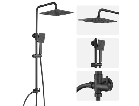 Coluna de duche sem torneira Chuveiro com cabeça de chuveiro Sistema de duche alto regulável Black Derw Max