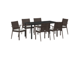Conjunto 7 De Jantar De Jardim De Vidaxl Com Almofadas Marrom Em Rattan Poliéster
