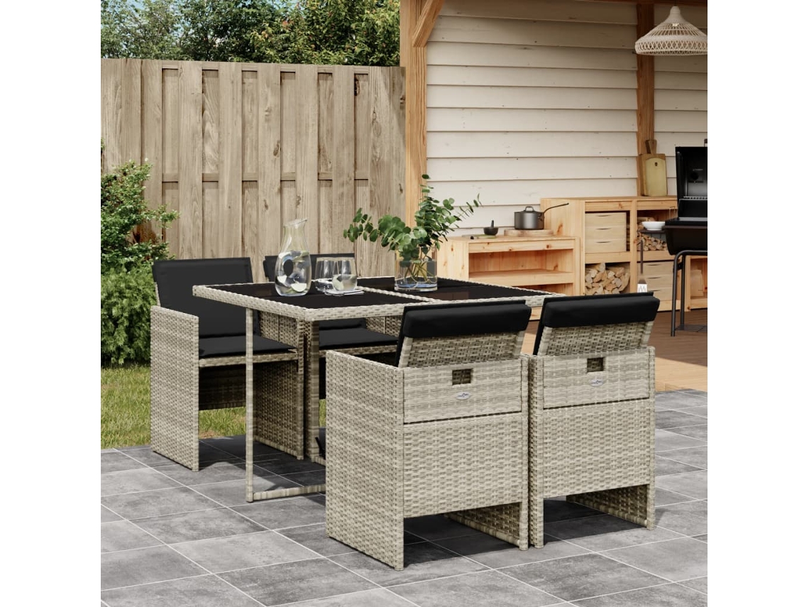 5 Pcs Conjunto De Jantar P/ Jardim C/ Almofadões Cinza Claro Dkd Home Decor