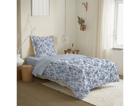 Conjunto de Lençol COTON PUR Cama Bérengère Algodão Azul - 3pcs (90x190cm)