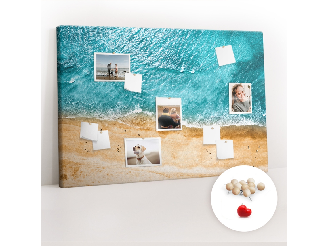 Quadro De Cortiça Com Impressão Mar, Praia E Pessoas Para O Escritório Espelharte (120x80 Cm)