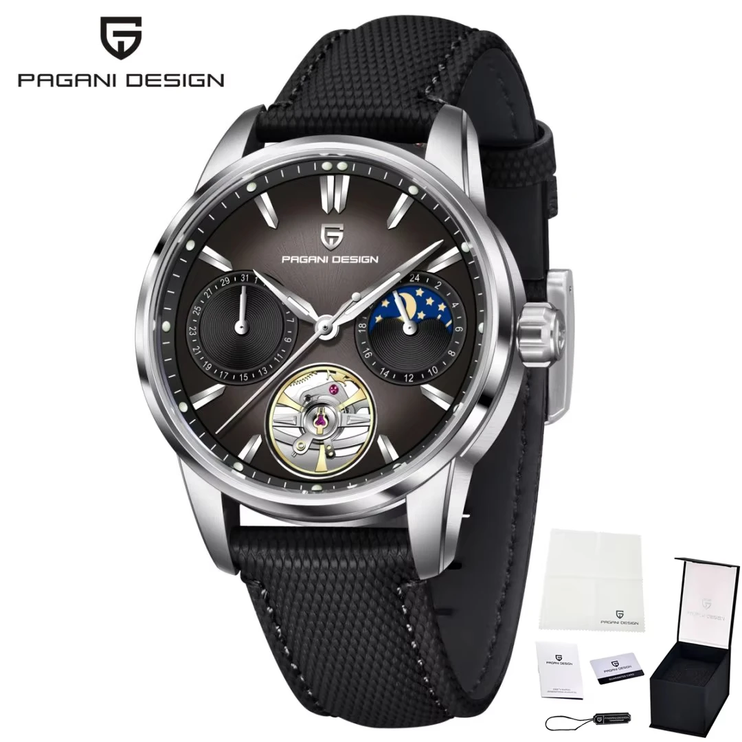 Relógio Masculino Automático Mecânico (preto) Com Pulseira De Couro Genuíno E Resistência À Água.