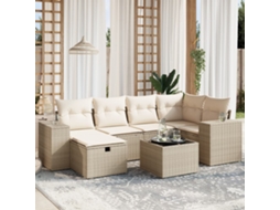Vidaxl 7 Pcs Conjunto De Sofás P/ Jardim Com Almofadões Vime Pe Bege