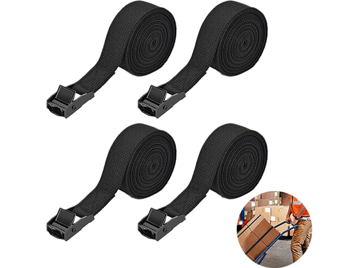 Cintas De Amarração, Cintas De Fixação, Fechos(4 Peças), Máx. 150 Kg, Pretas, Cintas Para Transporte De Bagagem