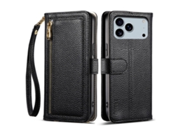 Capa Carteira Espelhada Skalo Eseble E11 Litchi Para Iphone 17 Pro - Preta