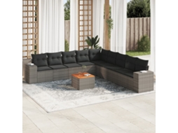 Vidaxl 10 Pcs Conjunto Sofás De Jardim C/ Almofadões Vime Pe Cinzento