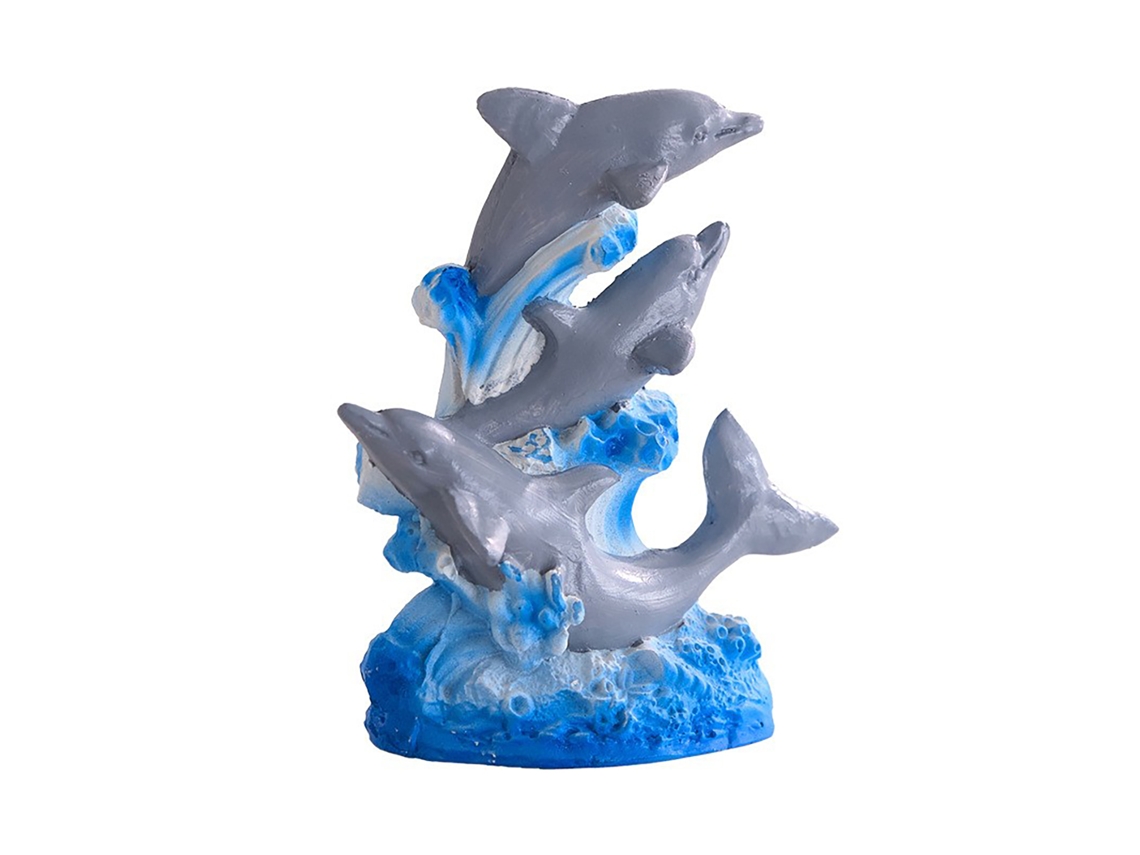 Ornamentos Pequenos 3 Golfinhos Resina Prata Mediterrâneo