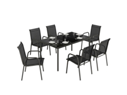 Conjunto De Jardim Salon De Jardin 6 Personnes Ensemble Table Et Chaises Jardin Avec Chaises Emempilháveis En Textilène