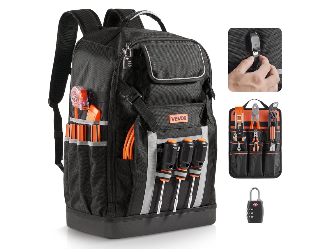Mochila para ferramentas Vevor 380 x 230 x 546 mm com base moldada, 56 bolsos