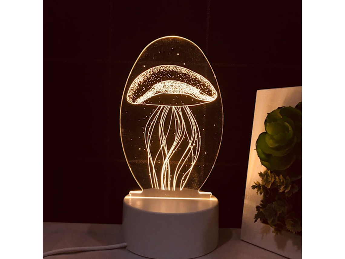 Luminária Noturna Led 3d, Formato De Água-viva, Em Acrílico, Comando Remoto, Para Quarto, Cabeceira, Sala De Estar E Ambiente Acolhedor