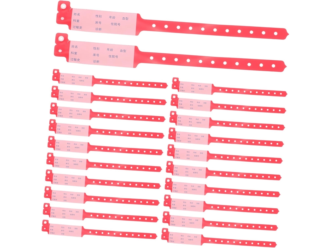 100 unidades de cordão vermelho descartável para identificação hospitalar em eventos internacionais.