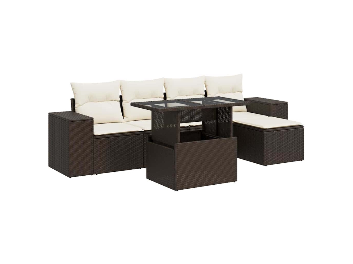 Conjunto de 6 Sofás Jardim com Almofadões Vime Pe Castanho MAISON EXCLUSIVE (80x200 cm)