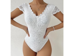 Body Fasst de Renda Sem Mangas para Mulher, com Decote em V, Casual, Ajustado