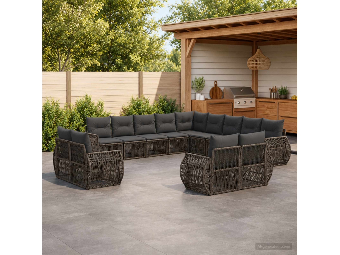 Vidaxl Conjunto De Sofá De Jardim 13 Pcs Cinza E Cinza Escuro Vime Pe