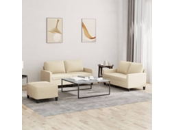 Vidaxl 3 Pcs Conjunto De Sofás Com Almofadões Tecido Cor Creme