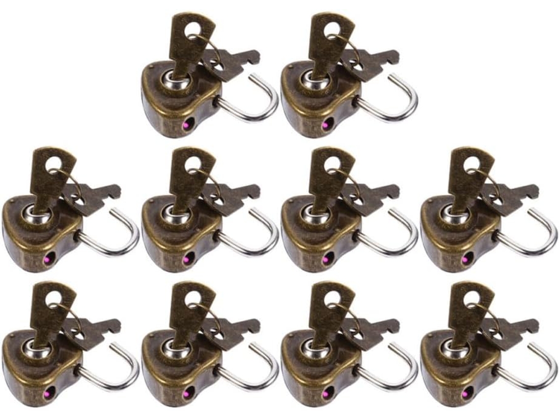 Conjunto De 10 Cadeados Ferro Em Formato Coração Com Chave, Resistentes E Fáceis De Transportar, Ideais Para Guardar