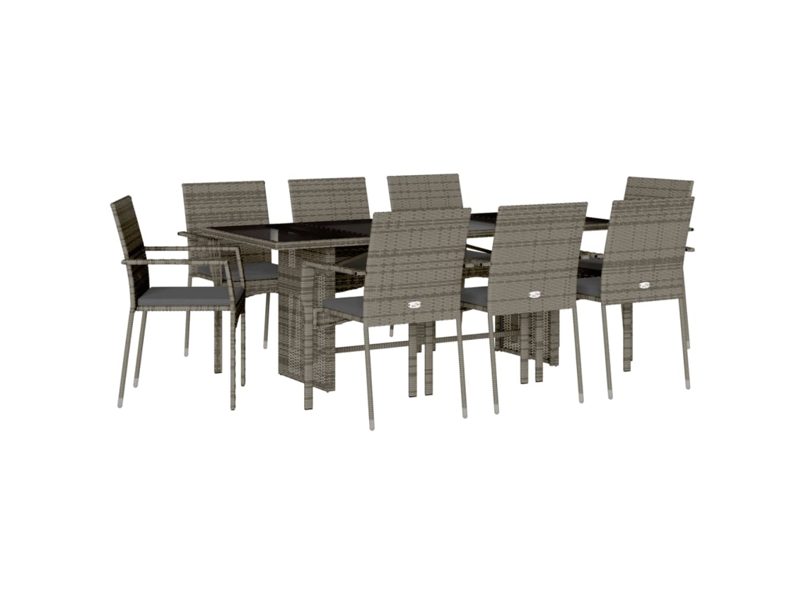 Conjunto de 9 Jantar para Jardim com Almofadões Vime Pe Cinza MAISON EXCLUSIVE