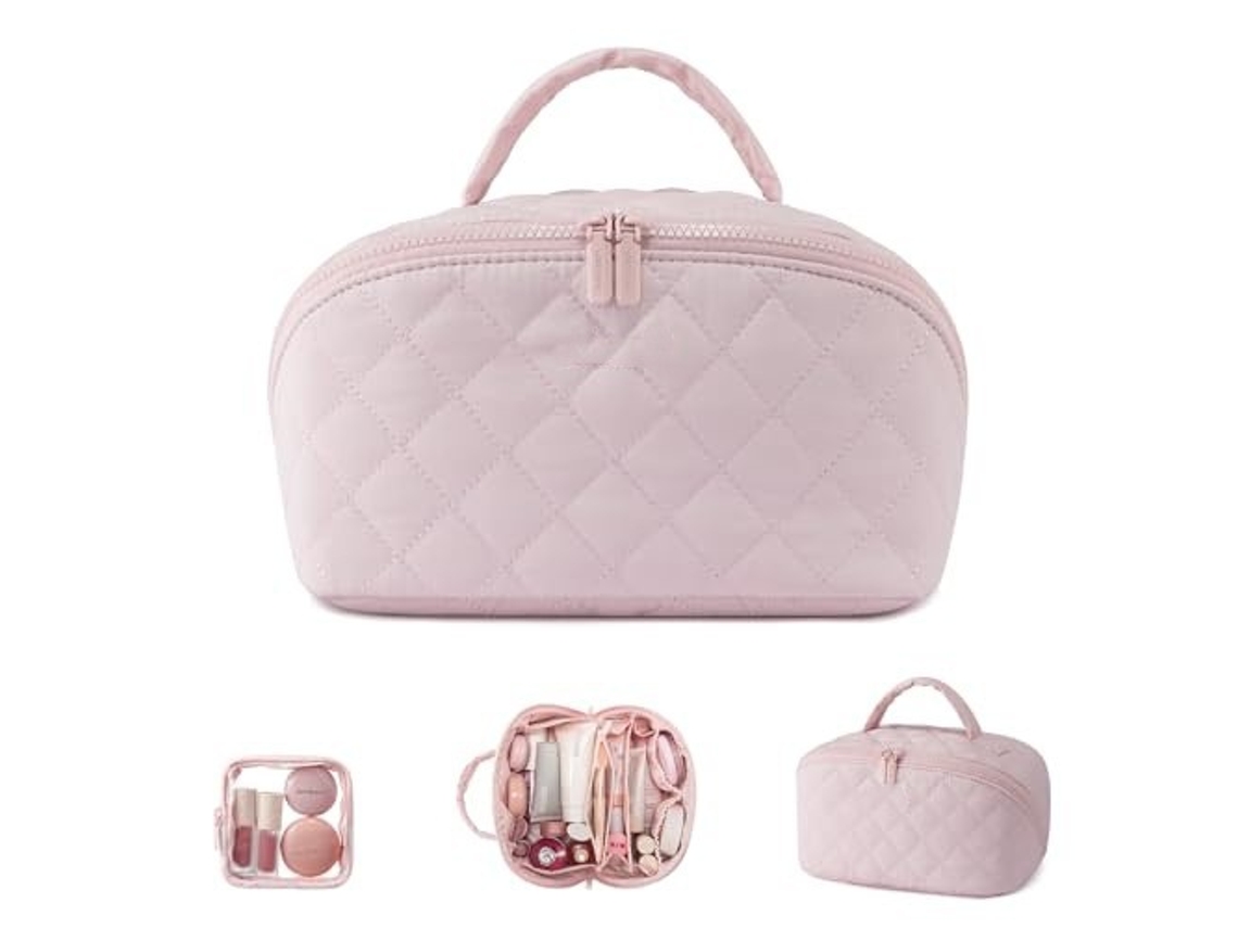 2 Peças Conjunto de Malha de Algodão Macio e Resistente para Viagem de Maquiagem ZSANFS (rosa 25*14*13cm)