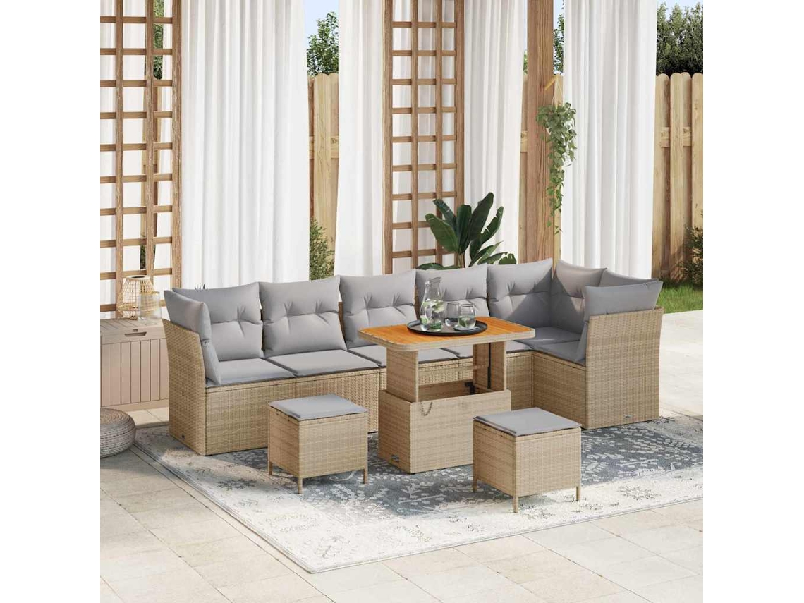 Vidaxl Conjunto De Sofá De Jardim 8 Pcs Bege Vime Pe