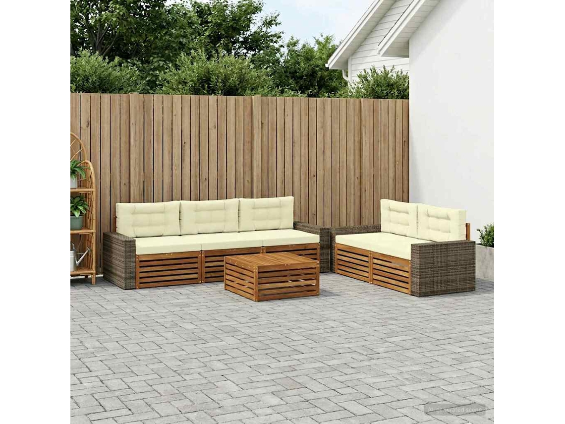 Vidaxl Conjunto De Sofás Para Exterior 6 Pcs Natural E Creme