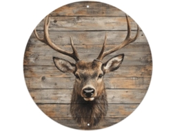 Placa Redonda De Metal Com Cabeça De Veado - Estilo Retrô - Decoração De Parede - 20,3 X 20,3 Cm