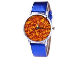 Reloj De Muñeca De Cuarzo Con Correa De Cuero Pu Para Hombre Y Mujer Dial Redondo Azul Zhoulianfa