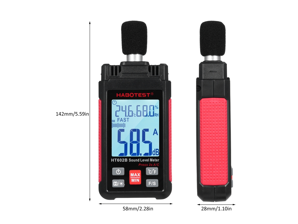 Medidor De Nível De Som Digital Habotest Ht602b 30-130db Com Temp E Umidade