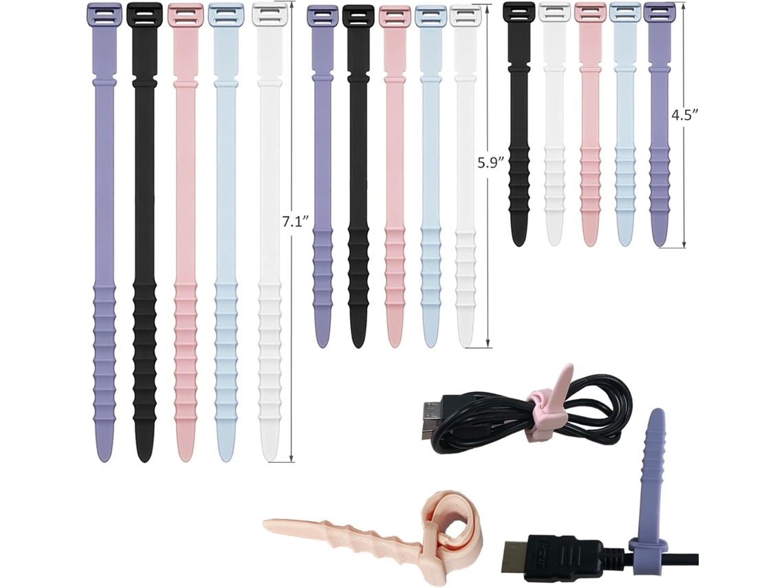 Abraçadeiras Zip Silicone Reutilizáveis 3 Tamanhos, Organizador Cabos ZYBLSSBB