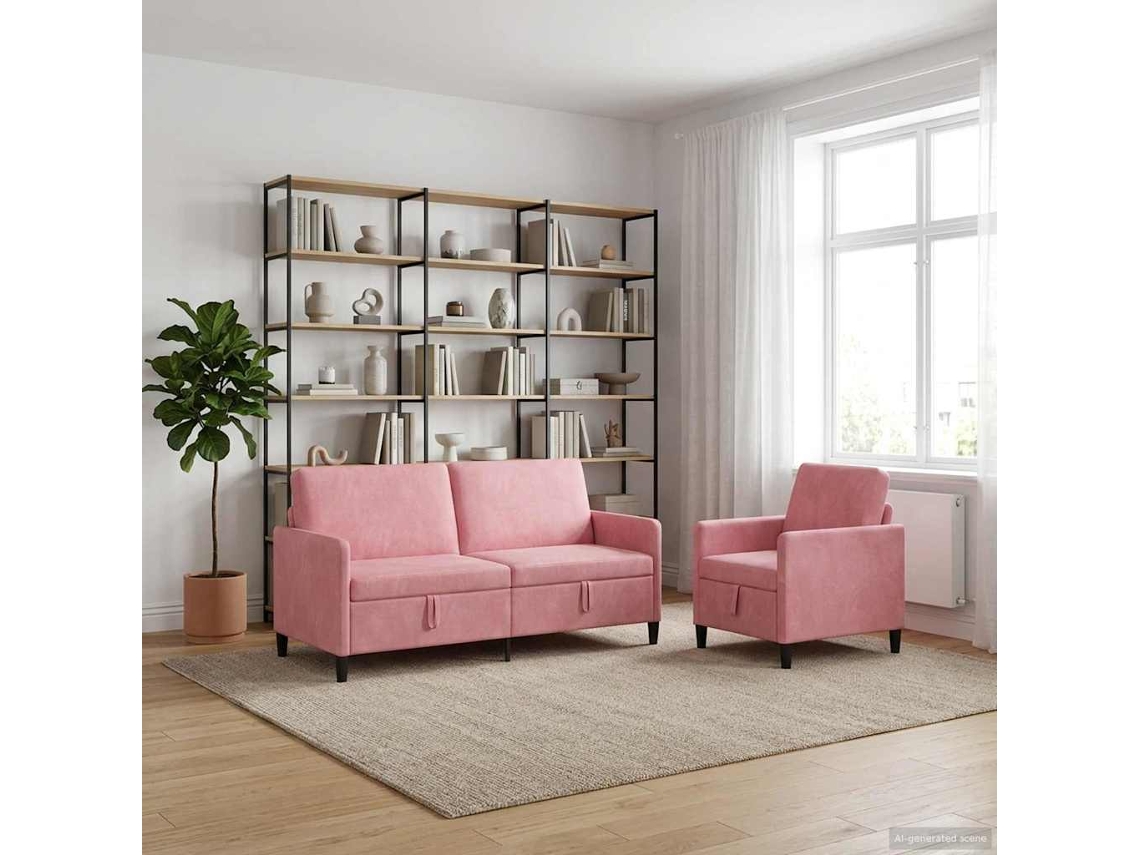 Vidaxl Conjunto De Sofá Com Armazenamento 2 Unid. Rosa Poliéster