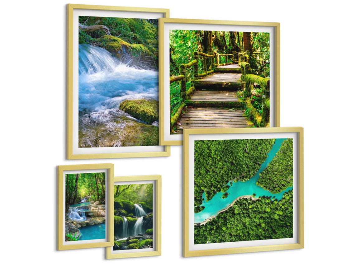 Conjunto De Pinturas Oásis Verdes De Tranquilidade Na Floresta Espelharte (5 Peças)